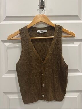 Mango Brown V-Neck Button Knit Sweater Vest